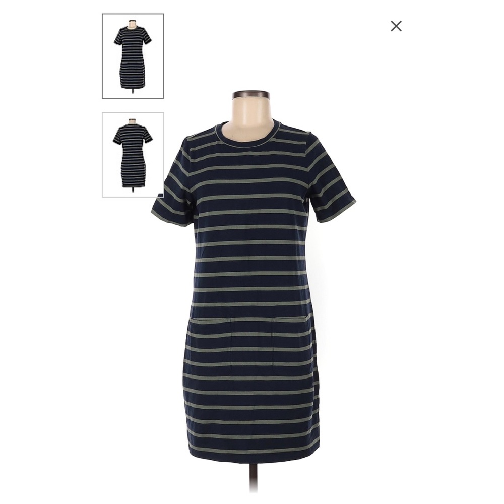 Banana Republic Navy and Olive Striped Short Sleeve Shift Dress
